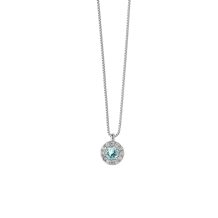 Comete Round Necklace in Gold, Diamonds and Aquamarine GLQ262