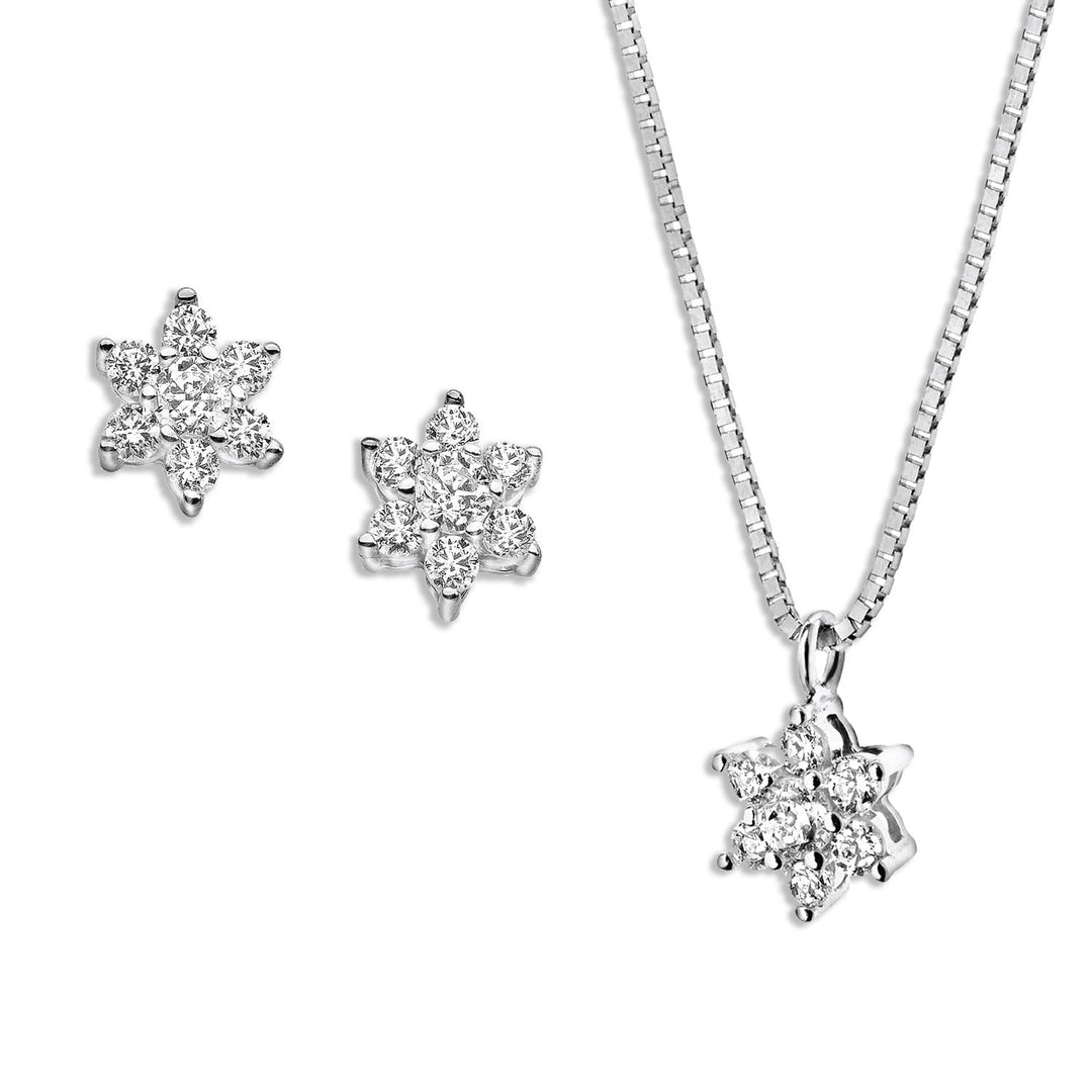 Comete Flower Necklace and Earrings in Rose Gold and Diamonds KIT775604