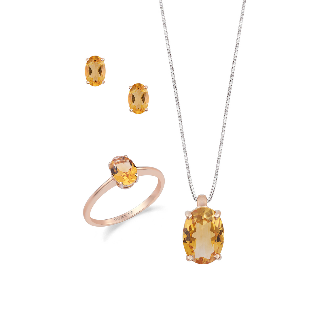 Comete Necklace, ring and earrings in 750‰ rose gold and oval Citrine KIT166926991113