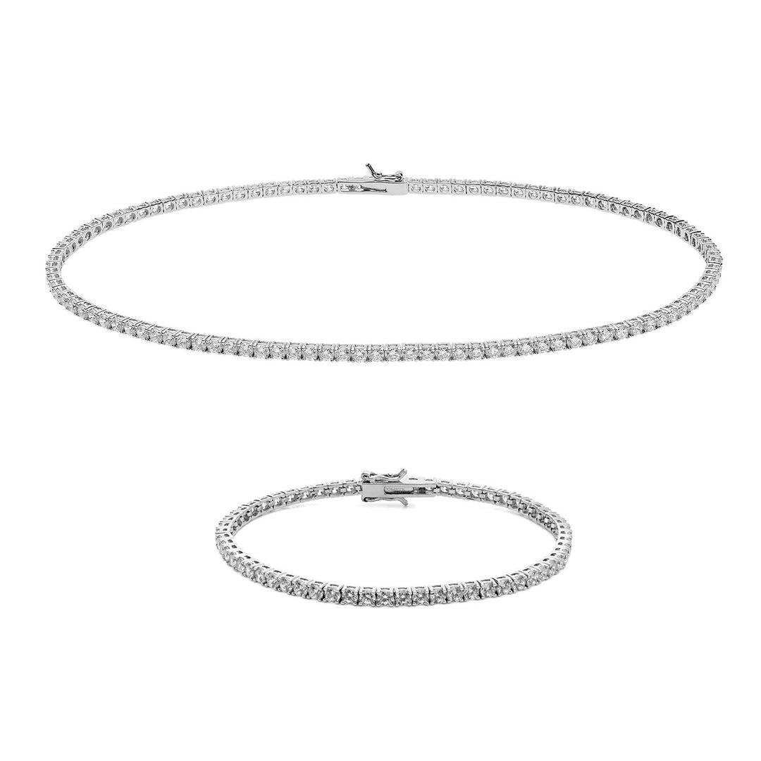 Comete Tennis Necklace and Bracelet in Silver with white zircons KIT738BM45987M19