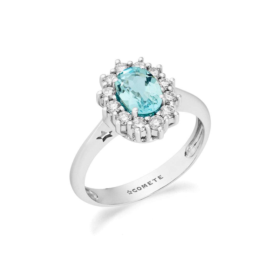 Comete Gold Ring with Diamonds and Oval Aquamarine ANQ362