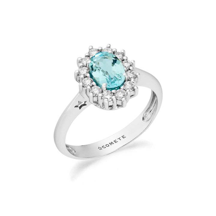 Comete Gold Ring with Diamonds and Oval Aquamarine ANQ362