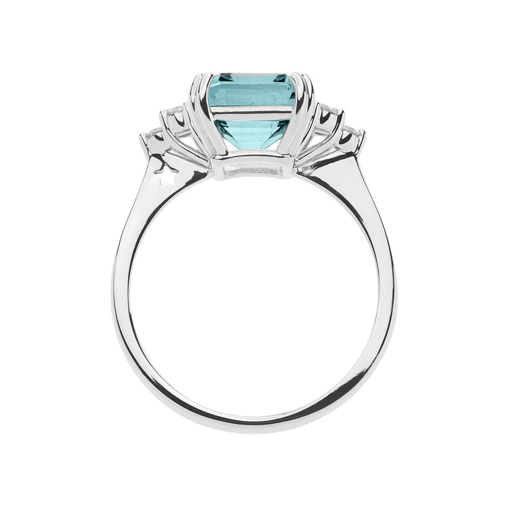 Comete Gold Ring with Diamonds and Octagonal Aquamarine ANQ337