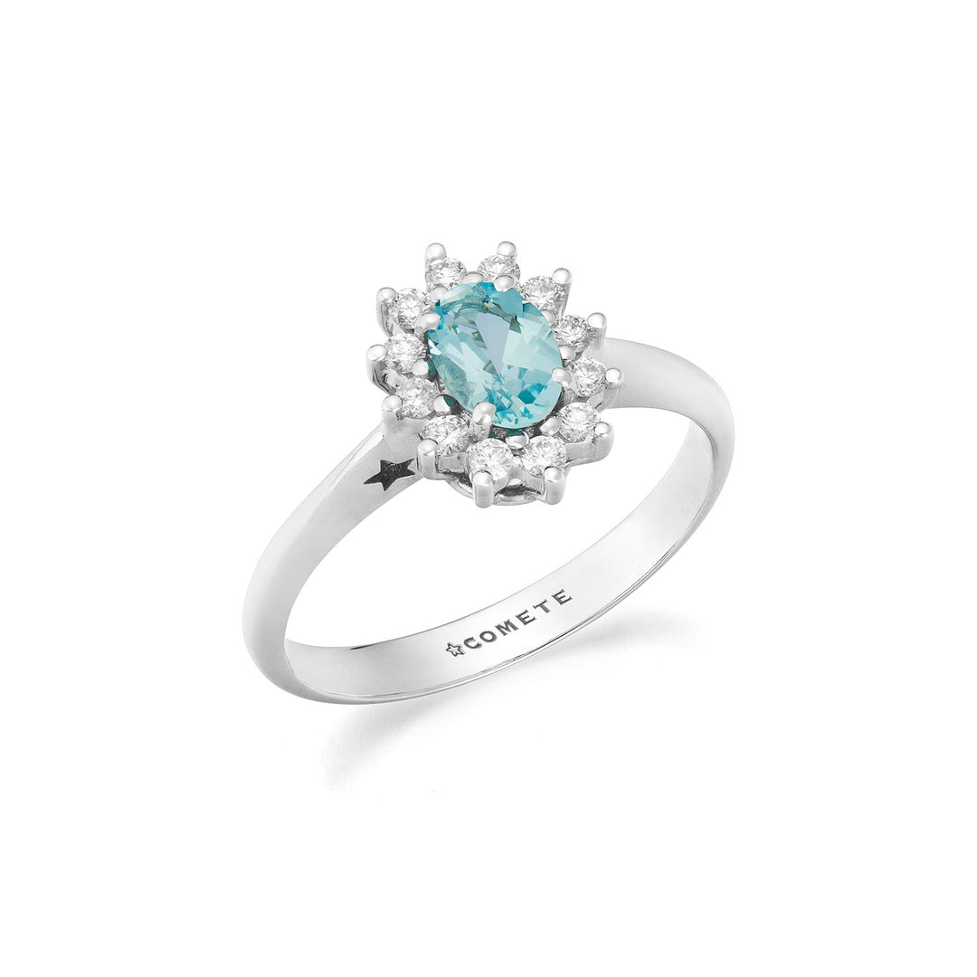 Comete Gold Ring with Diamonds and Aquamarine oval ANQ360