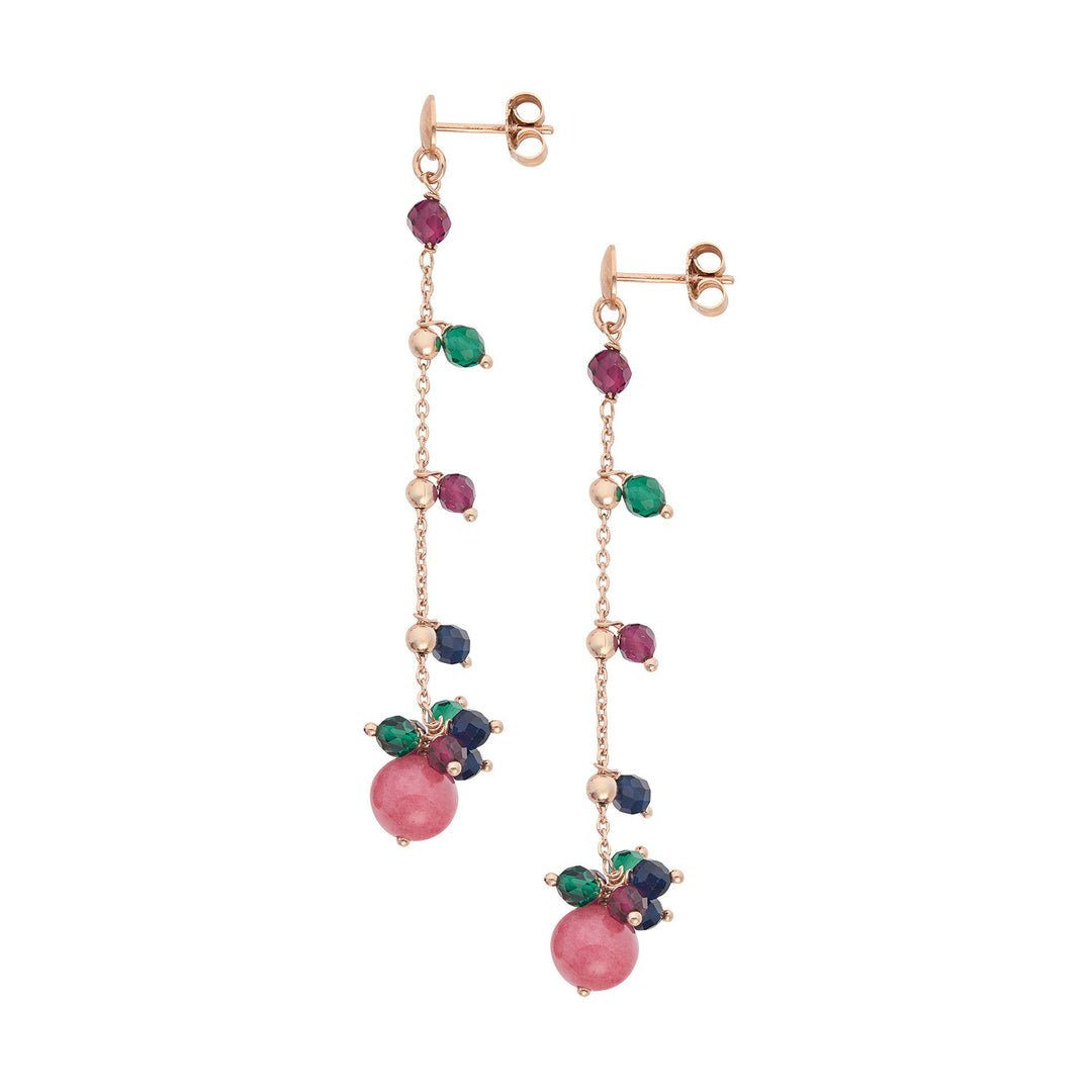 Comete Earrings in 925‰ Silver with Jade and blue, red and green stones ORA222