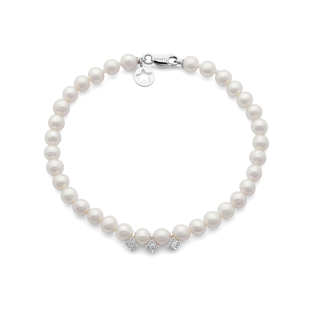 Comete Bracelet in Gold and Pearls with White Diamonds BRQ369