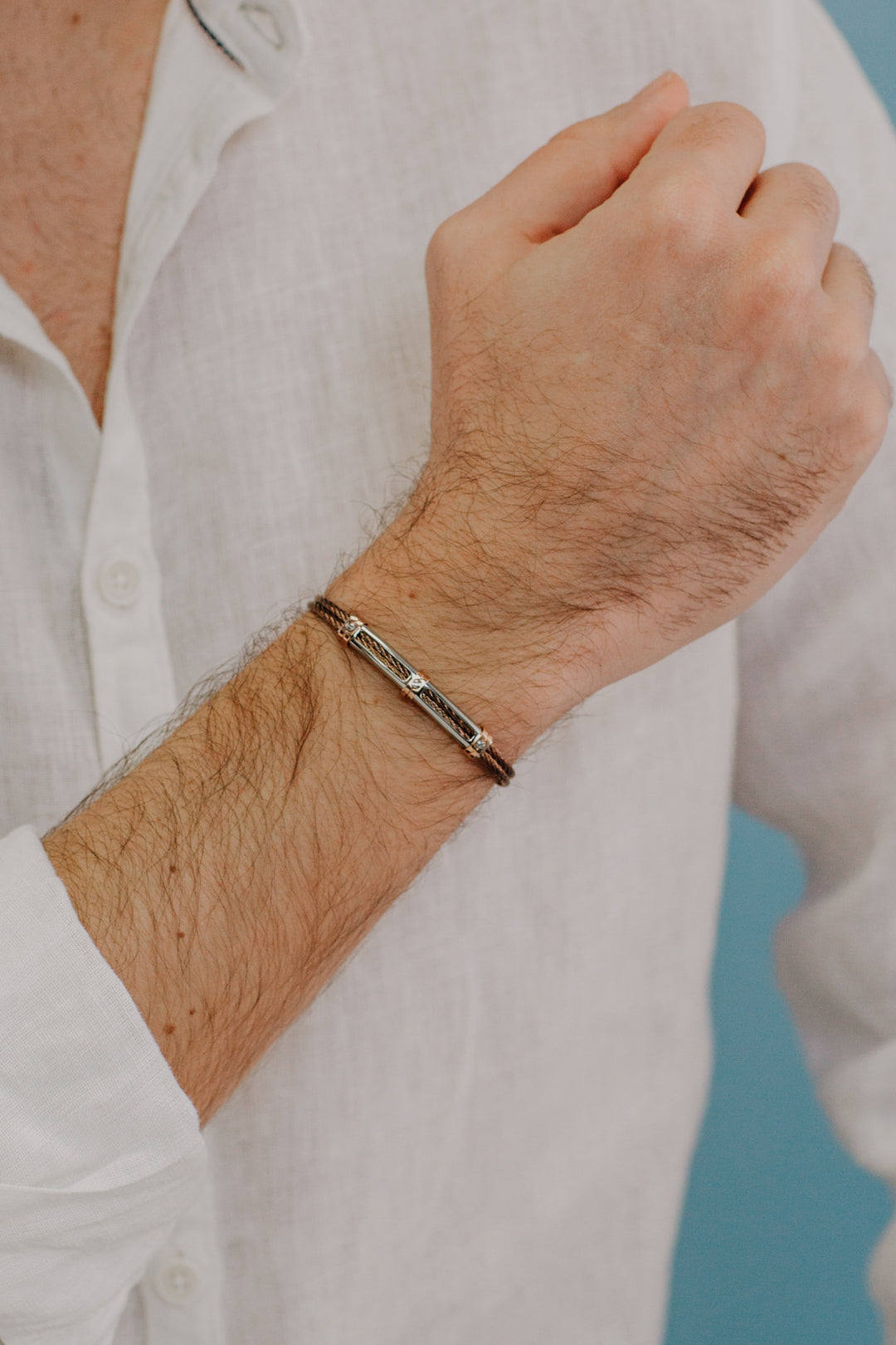 Comete Steel and brown PVD cable bracelet UBR959