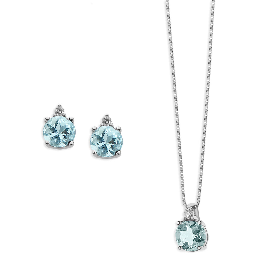 Comete Necklace and Earrings History of light in Diamonds and Round Aquamarine KIT1383879