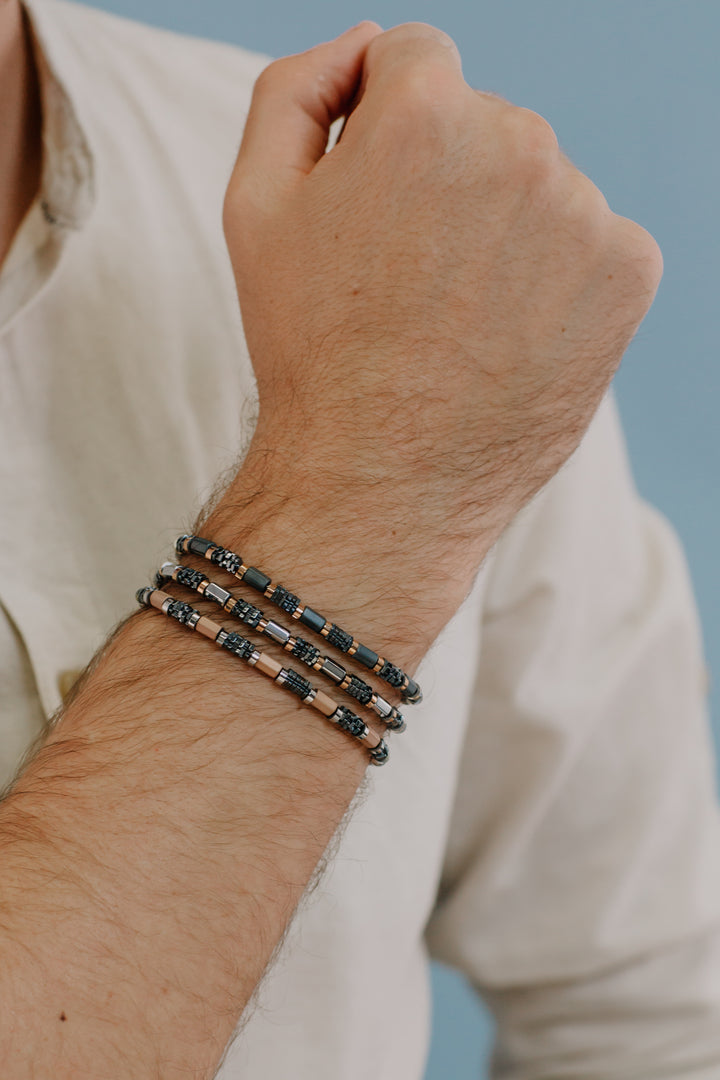 Comete Steel bracelet with hematite and black and rosé PVD UBR968
