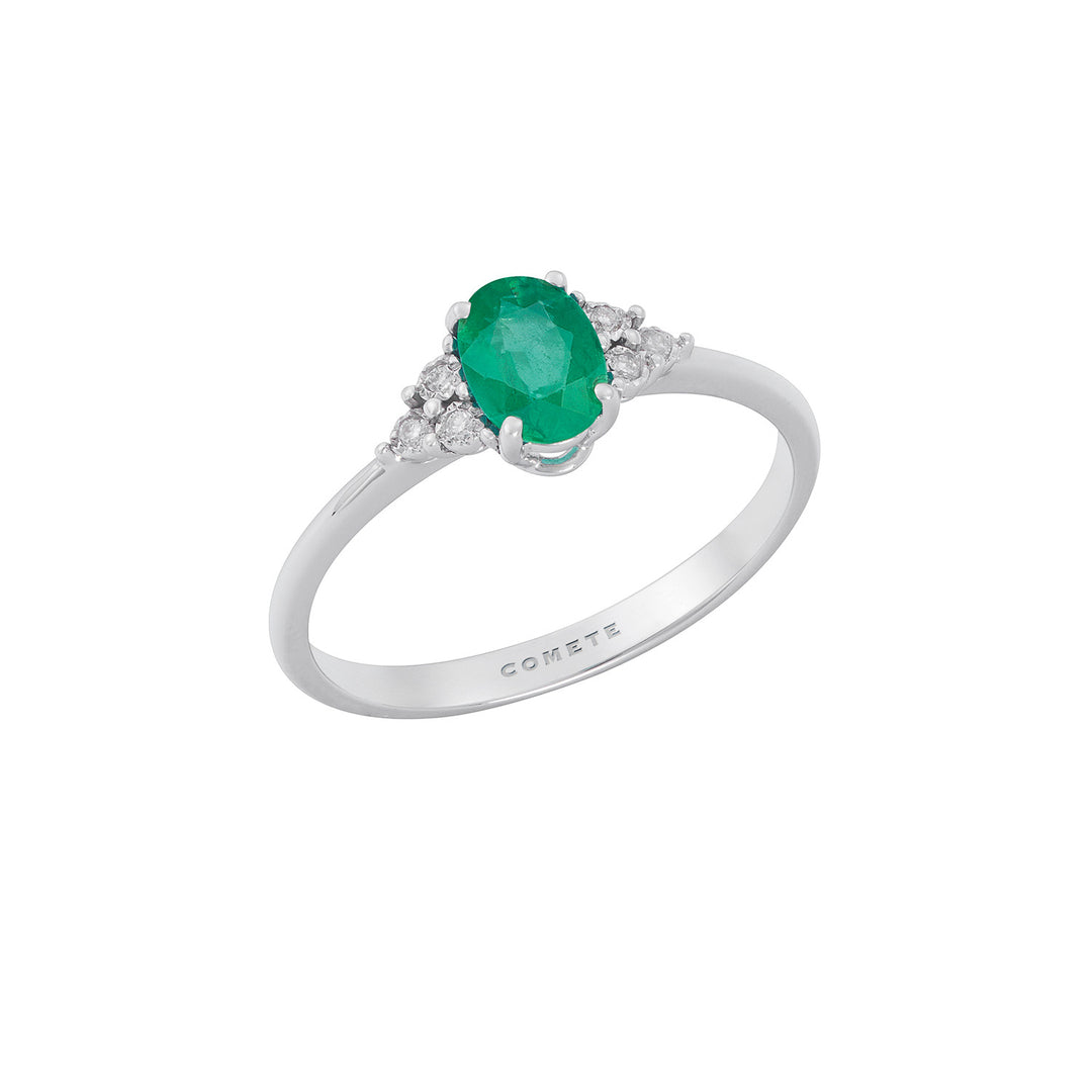Comete Ring in White Gold with Diamonds and Oval Emerald ANB2705S3
