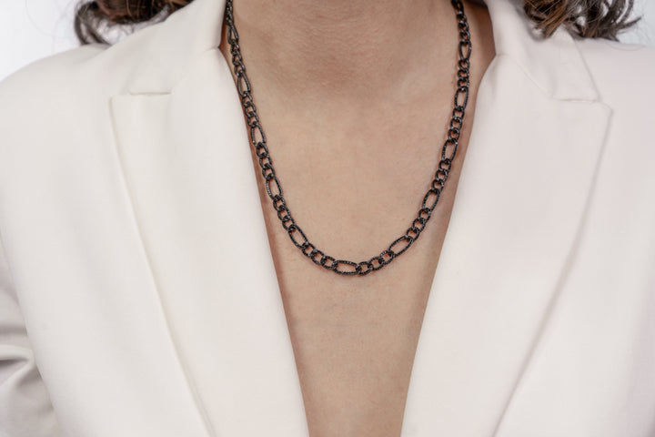 Comete Necklace in 925‰ ruthenium silver, black zircons UGL765