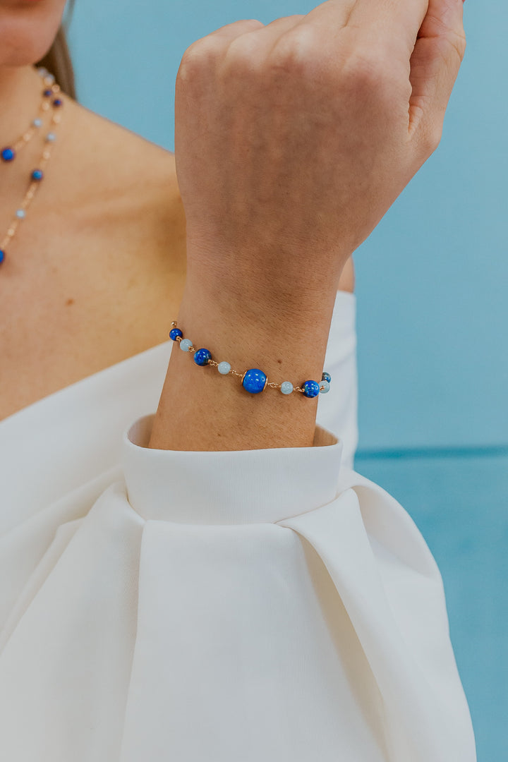 Comete Bracelet 925‰ Silver with Aquamarine, Lapis, colored Quartz BRA269