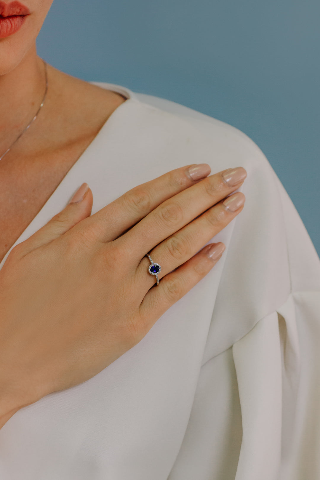 Comete Gold Ring with Diamonds and Oval Blue Sapphire ANB2700