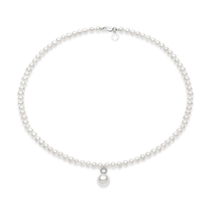 Comete Necklace Freshwater Pearl Strand in Gold and Diamonds FWQ133
