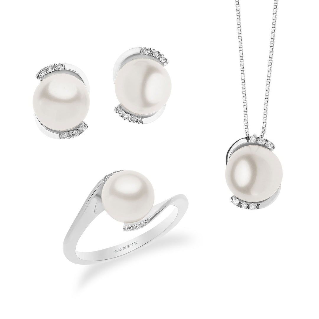 Comete Necklace, Ring and Earrings Pearls in Gold and Diamonds KIT545380679