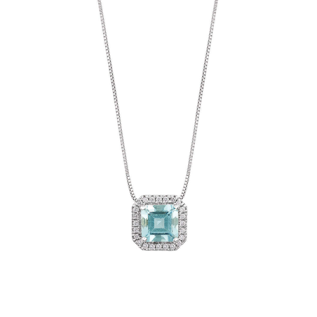 Comete Necklace in white gold and diamonds Aquamarine octagonal GLQ312
