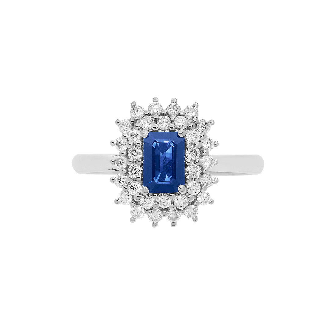 Comete Gold Ring with Diamonds and Octagonal Sapphire ANB2623