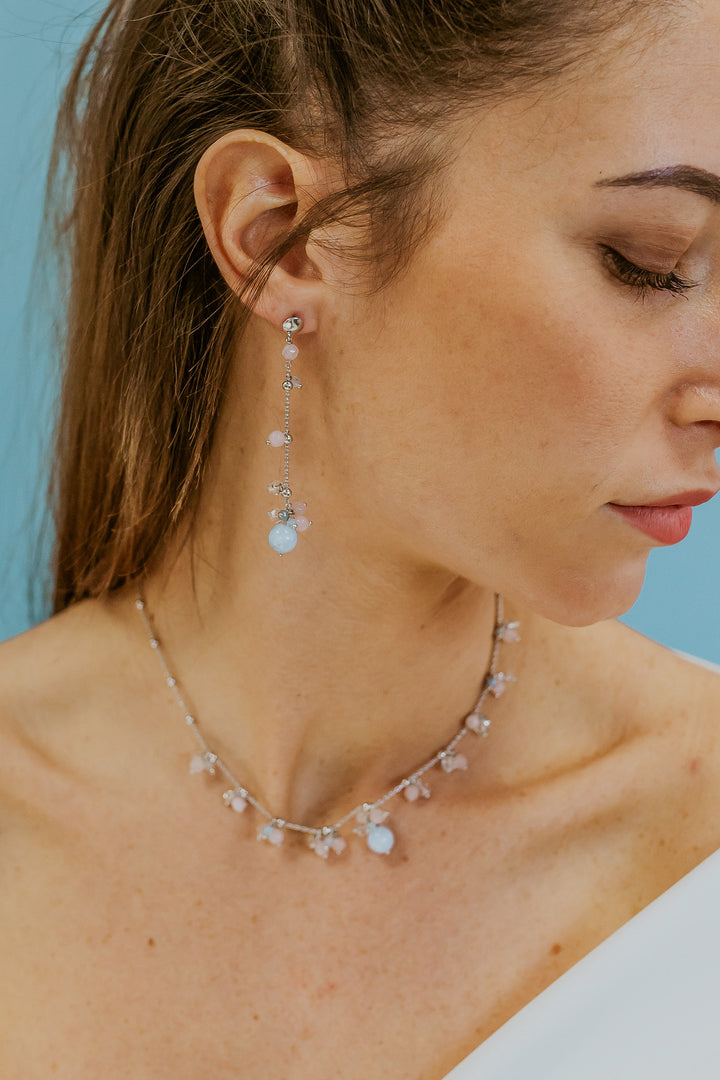 Comete Earrings 925‰ Silver with Aquamarine, Rock Crystal, colored Jade ORA223