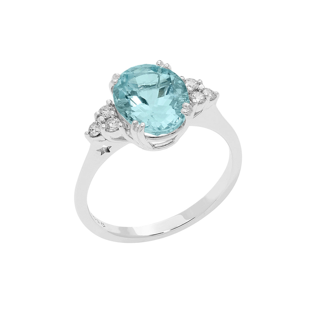 Comete Gold Ring with Diamonds and Aquamarine Oval ANQ336