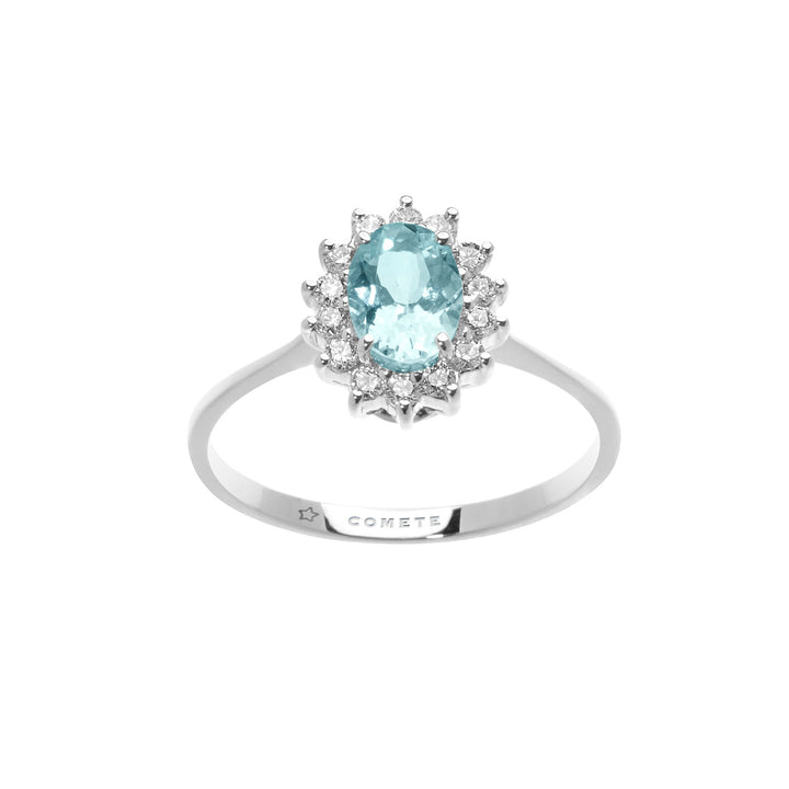 Comete Gold Ring with Diamonds and Oval Aquamarine ANQ315