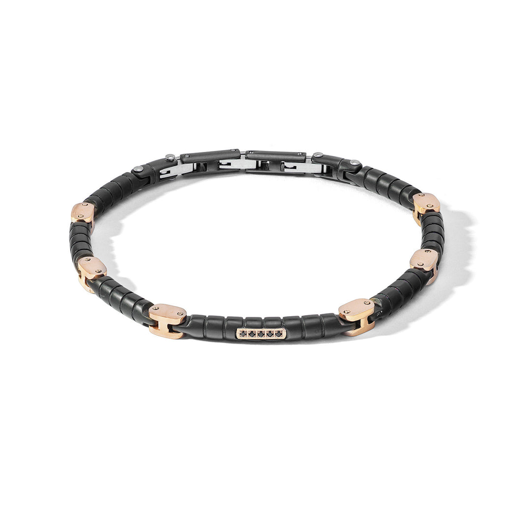 Comete Steel bracelet in black PVD with rosé elements and black diamonds UBR1157