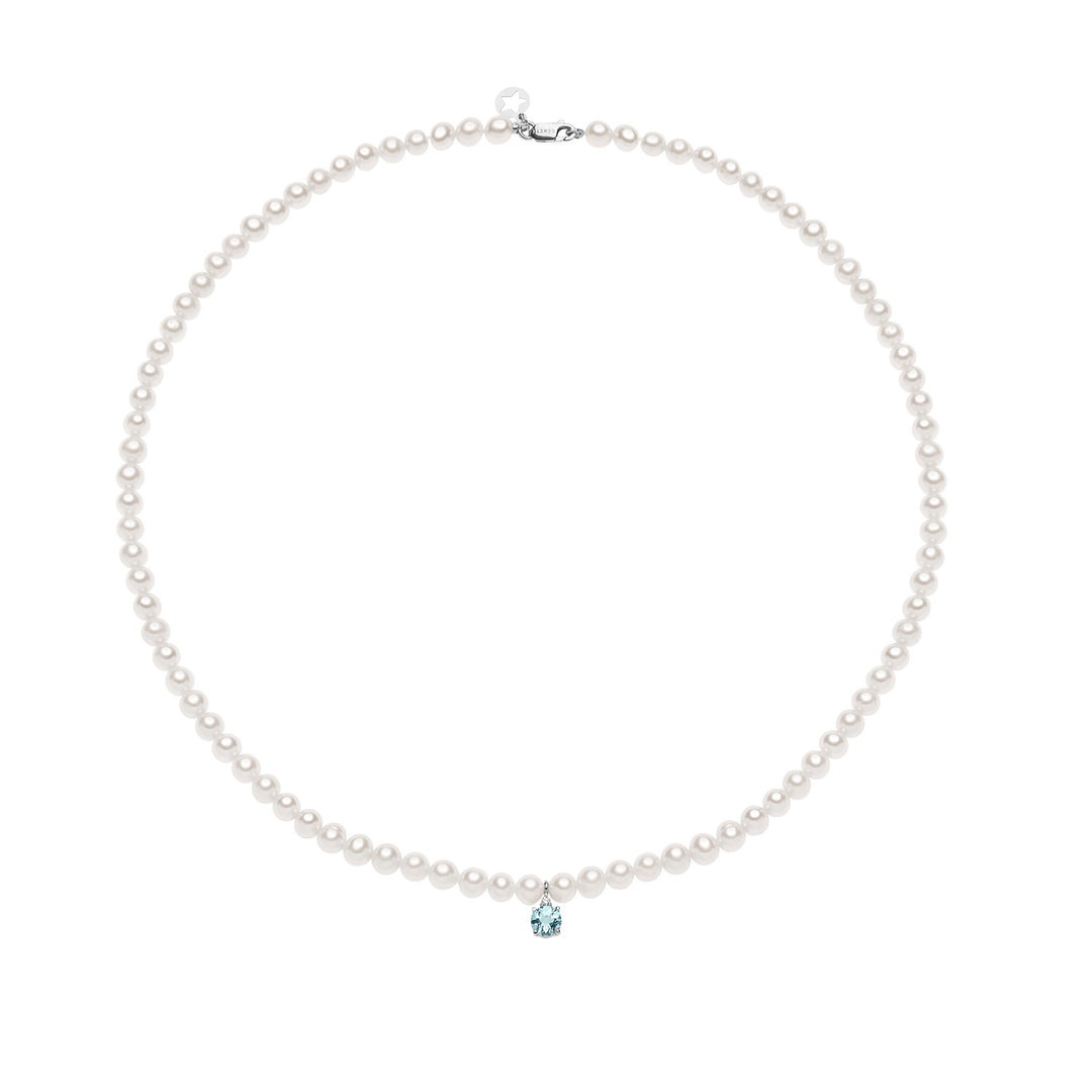 Comete Freshwater Pearl Necklace in Gold, Diamonds and Aquamarine FWQ322