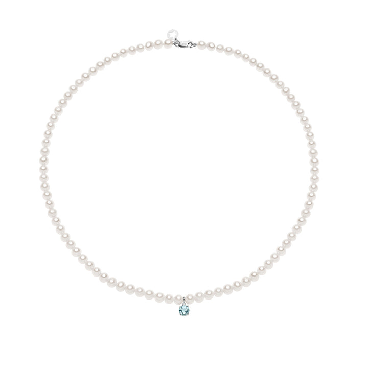 Comete Freshwater Pearl Necklace in Gold, Diamonds and Aquamarine FWQ322
