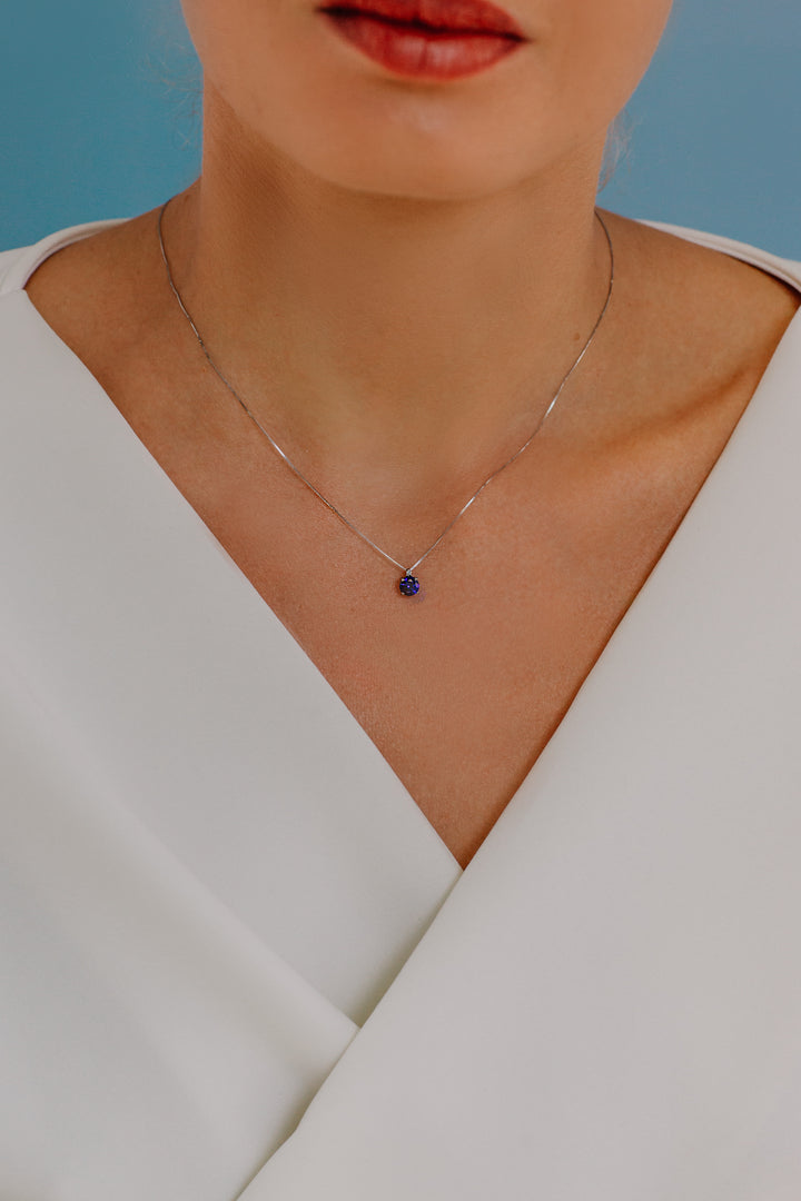 Comete Necklace in Gold, Diamond and Round Blue Sapphire GLB1388