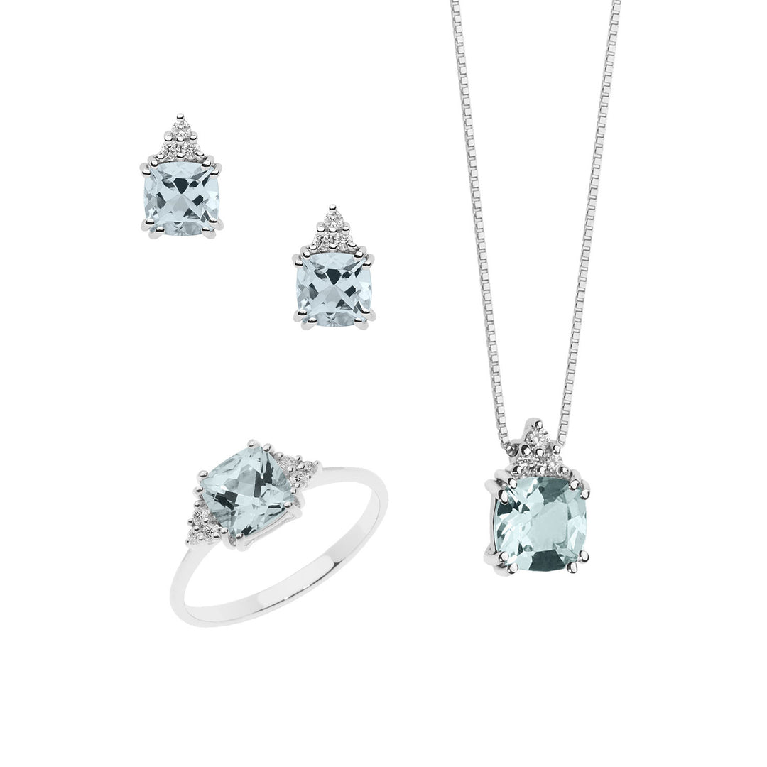 Comete Necklace, Ring and Earrings in Gold, Diamonds and Aquamarine, Antique Cut KIT281308244