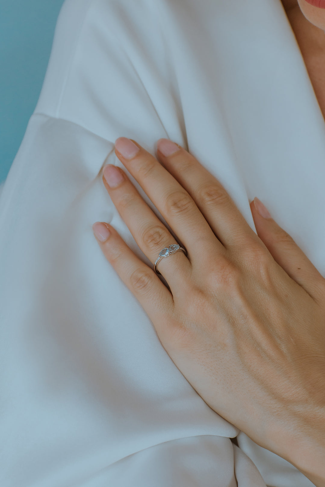 Comete Gold Ring with Diamonds and Aquamarine Drop ANQ328