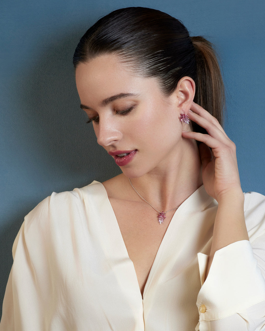Comete Necklace and Earrings in pink degradé Zircons 925‰ Silver KIT264212