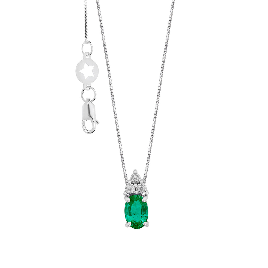 Comete Necklace in White Gold with Diamonds and Oval Emerald GLB1678S3