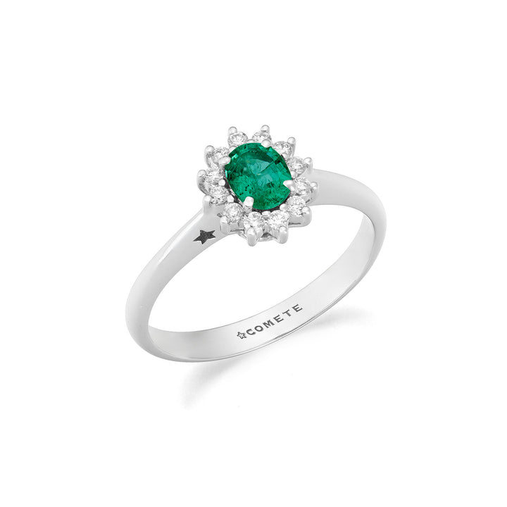 Comete White gold ring with diamonds and oval emerald ANB2751S3