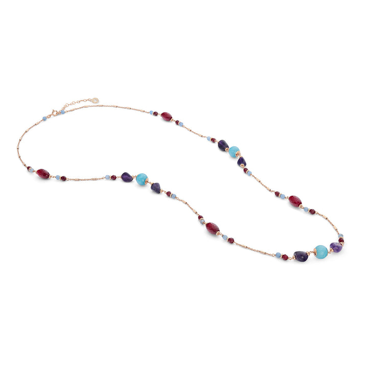 Comete 925‰ Silver Necklace with colored Amethyst, Jade and Agate GLA274