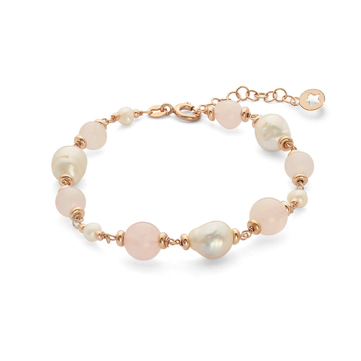 Comete 925‰ Silver Bracelet with Acquadolce Pearls and Rose Quartz BRA278