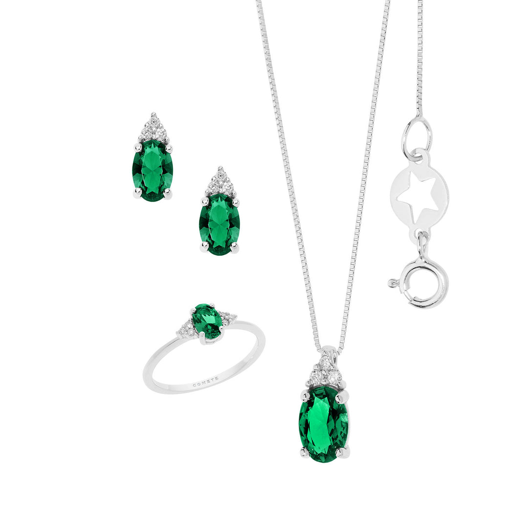 Comete Necklace, Ring and Earrings in oval Emerald, Gold and Diamonds KIT161726541071