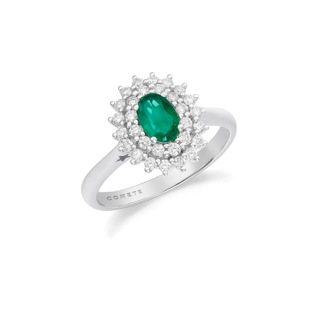 Comete Ring in Gold and White Diamonds, Oval Emerald ANB2693