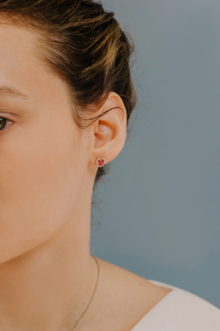 Comete Earrings in Gold Diamonds and Pink Topaz heart ORB1036