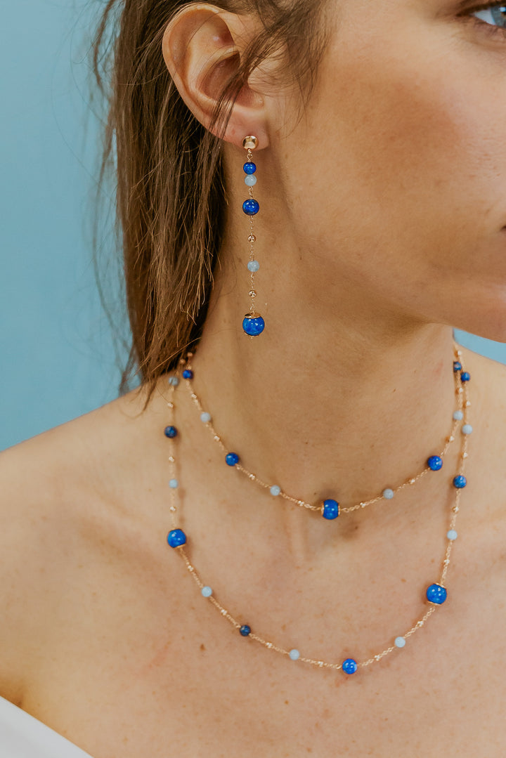 Comete Earrings in 925‰ Silver with Aquamarine, Lapis, colored Quartz ORA218