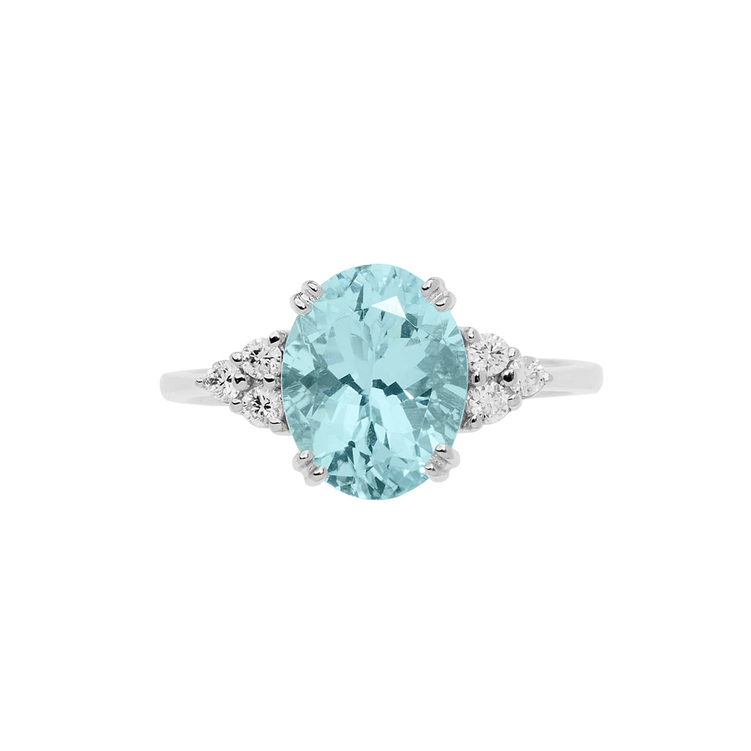 Comete Gold Ring with Diamonds and Aquamarine Oval ANQ336