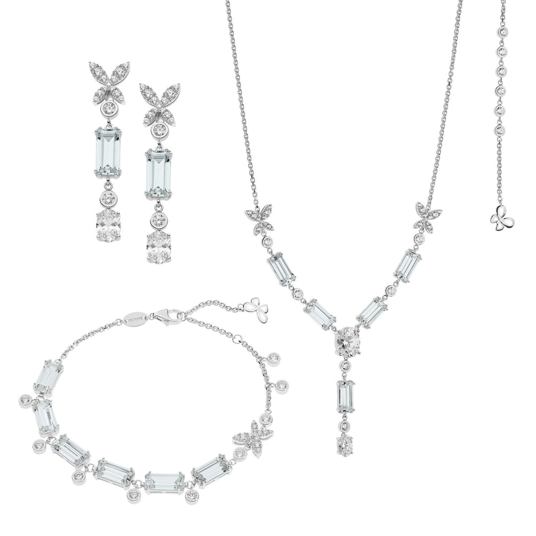Comete Necklace, Earrings and Butterfly Bracelet in Silver and zircons KIT155131152