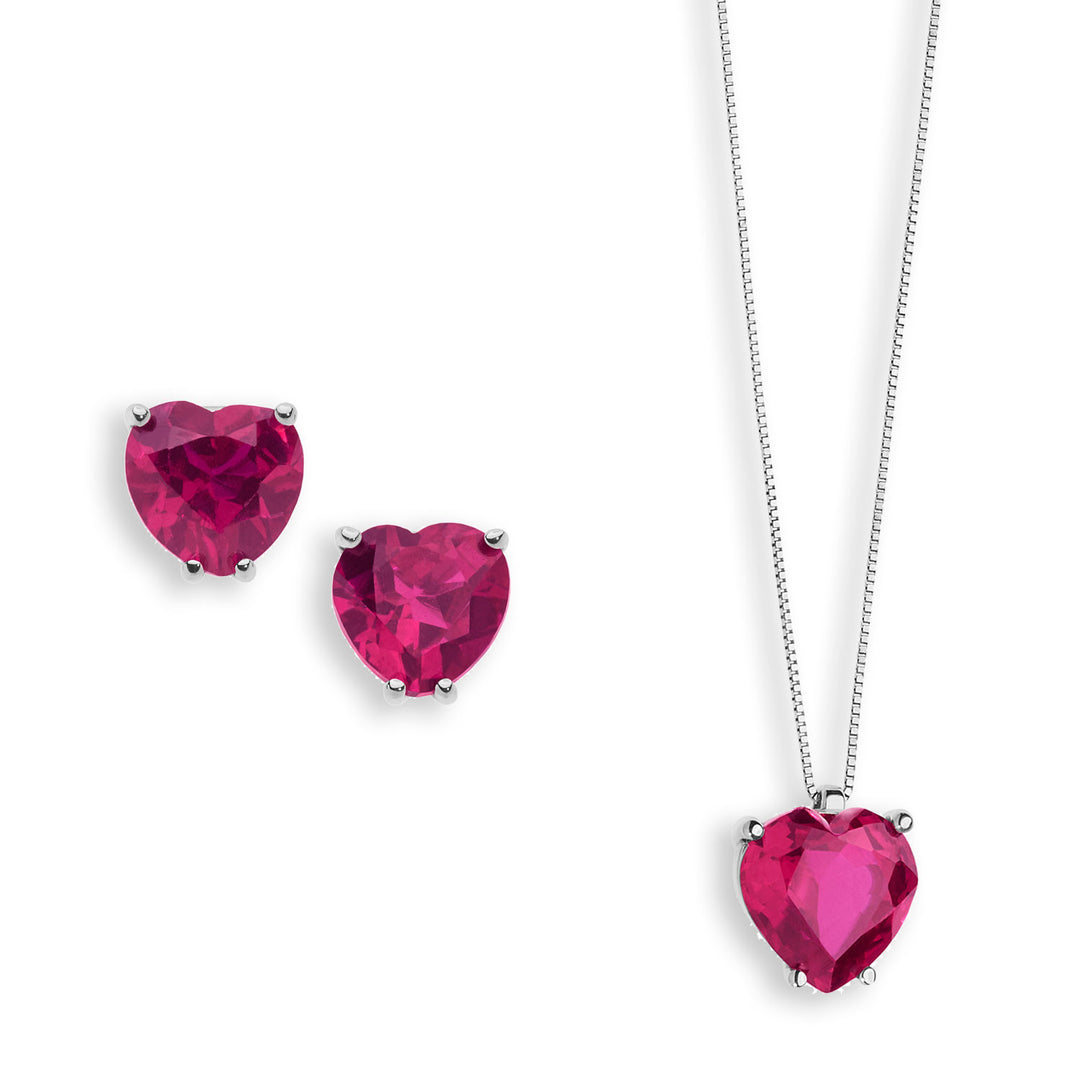 Comete Necklace and Earrings in Gold and Ruby Heart KIT1429918