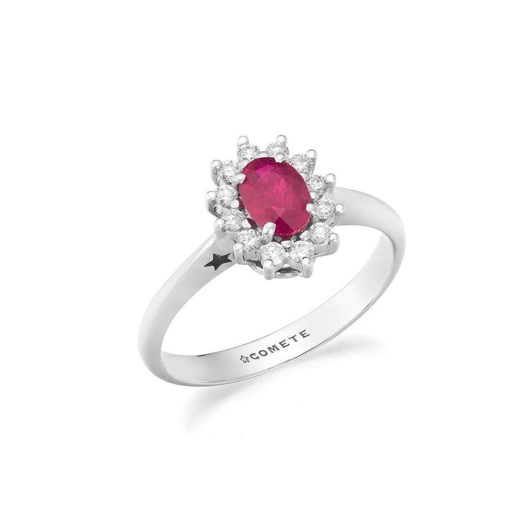 Comete White gold ring with diamonds and oval ruby ANB2748