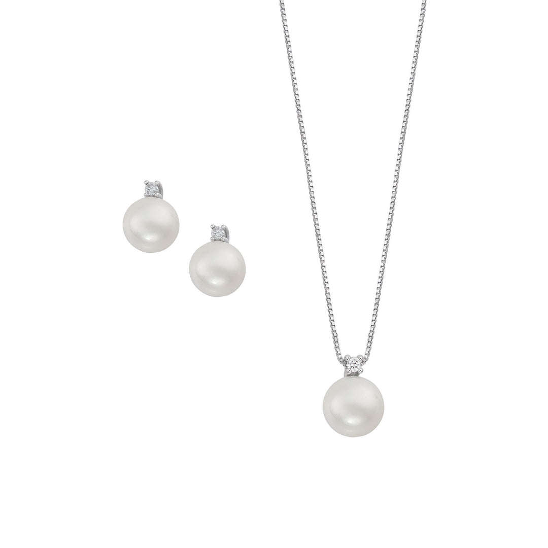 Comete Necklace and Earrings with Pearl in Gold and Diamond with Spring Chain KIT628764