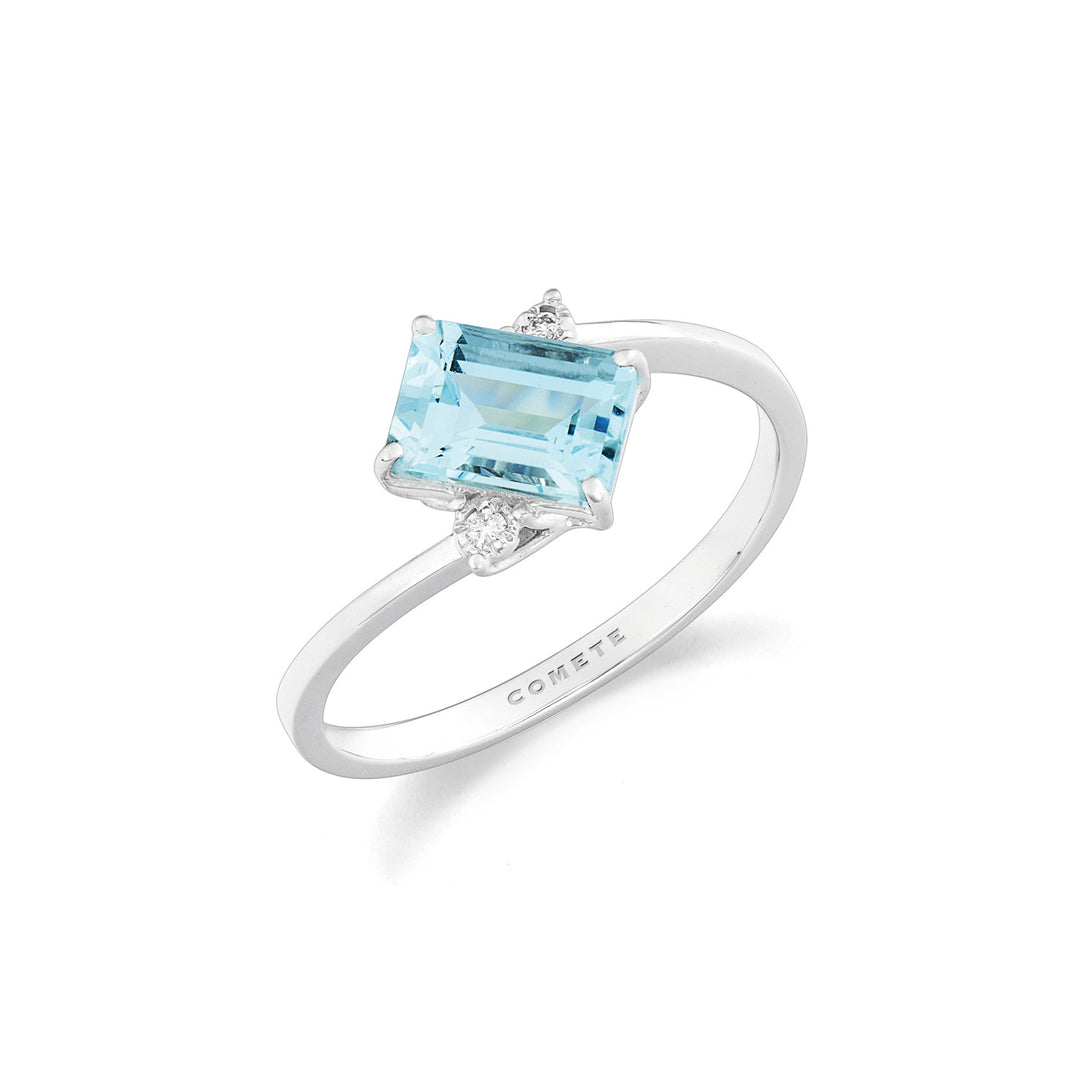 Comete Ring Gold and White Diamonds with Octagonal Aquamarine ANQ357