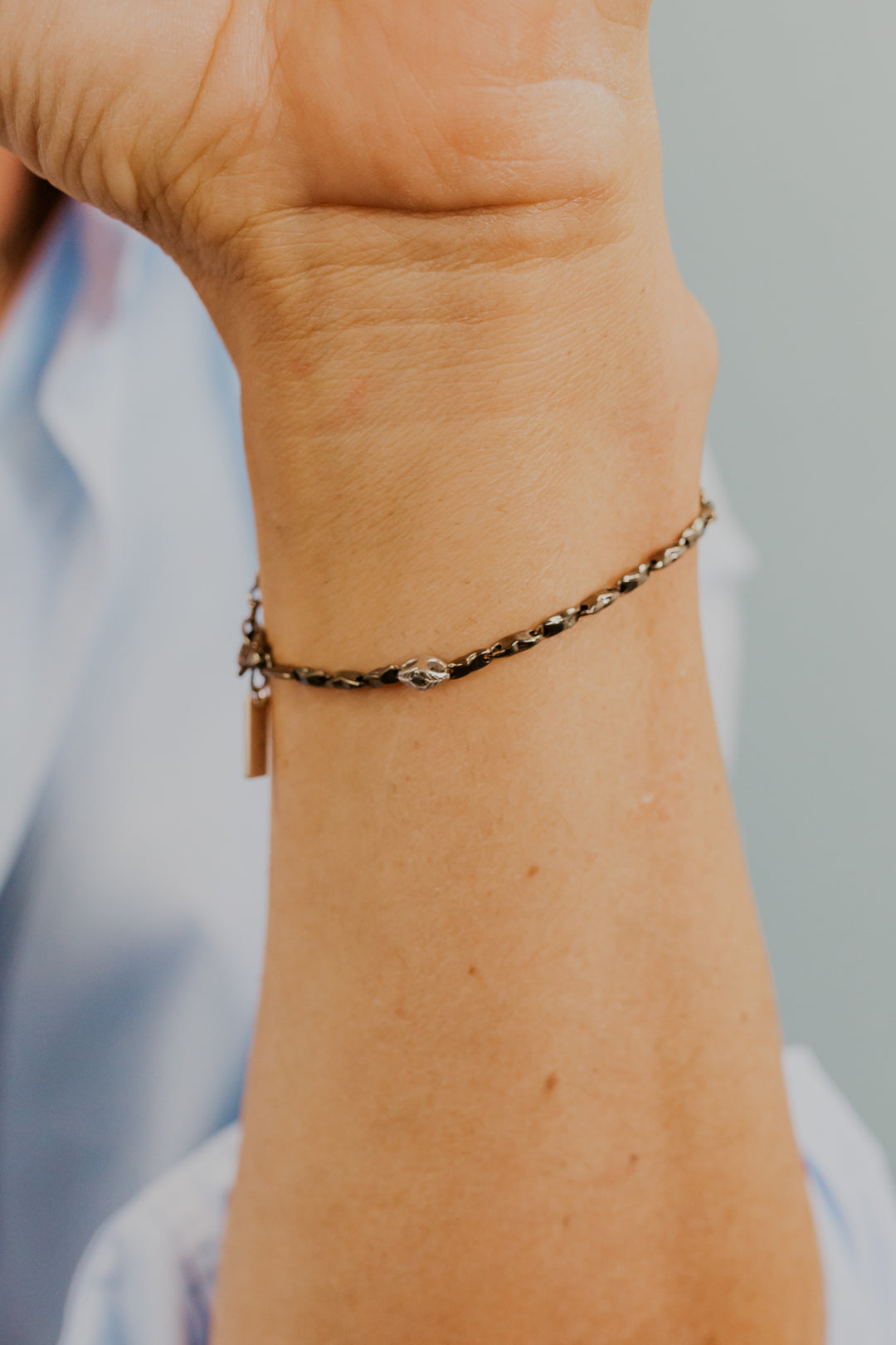 Comete Bracelet in burnished and polished silver, diamond and black spinels UBR1259