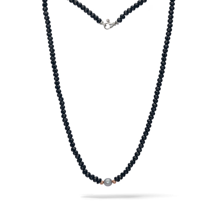 Comete Silver necklace with black spinels and gray pearl UGL740