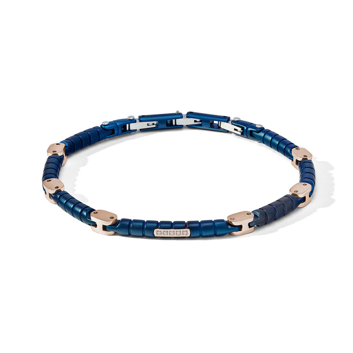 Comete Steel bracelet in blue PVD with rosé elements and white diamonds UBR1158