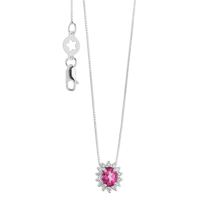 Comete Necklace in Gold, Diamonds and Oval Pink Topaz GLB1581