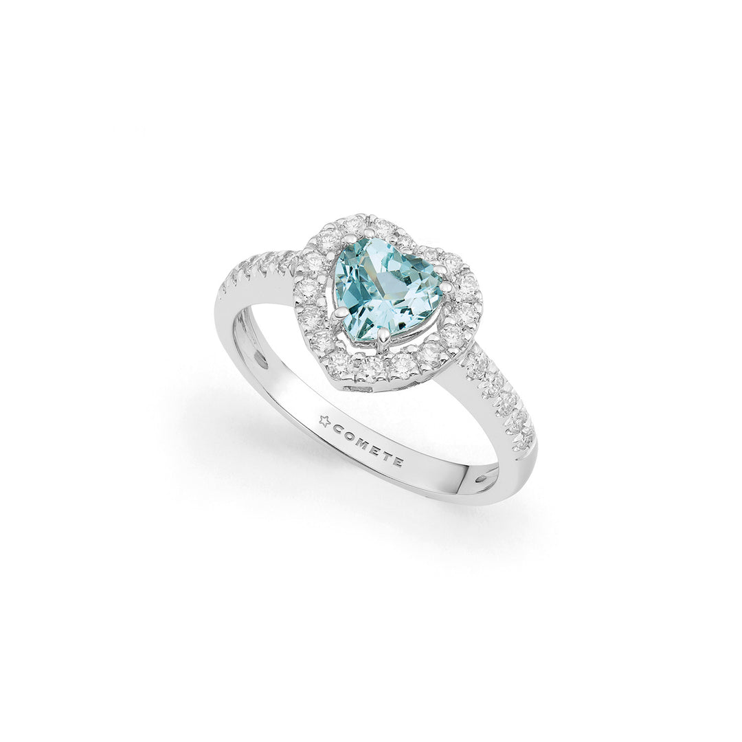 Comete 750‰ Gold Ring with heart-shaped Aquamarine and diamonds ANQ363
